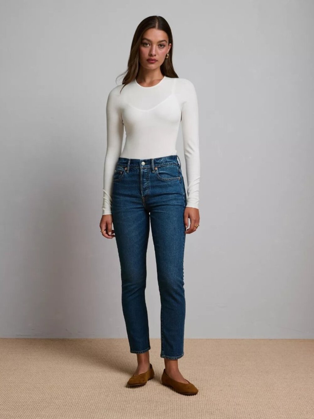 AE77 Straight Crop Jeans Size 31 Dark Wash High Rise Straight Leg Denim